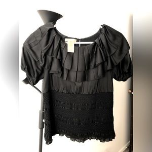 catherine malandrino silk short sleeves top ruffle accent frilled